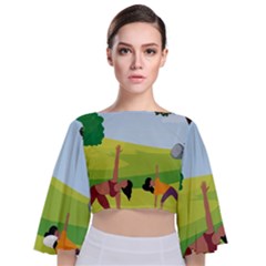 Mother And Daughter Yoga Art Celebrating Motherhood And Bond Between Mom And Daughter  Tie Back Butterfly Sleeve Chiffon Top