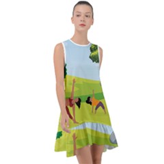 Mother And Daughter Yoga Art Celebrating Motherhood And Bond Between Mom And Daughter  Frill Swing Dress