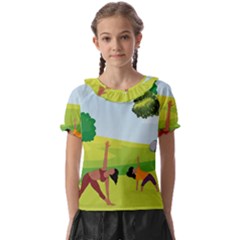 Mother And Daughter Yoga Art Celebrating Motherhood And Bond Between Mom And Daughter  Kids  Frill Chiffon Blouse