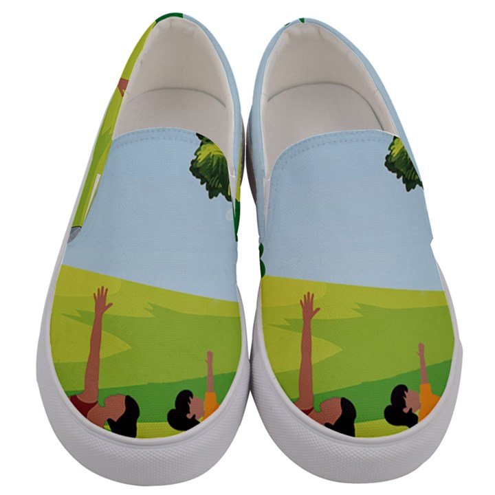 Mother And Daughter Yoga Art Celebrating Motherhood And Bond Between Mom And Daughter. Men s Canvas Slip Ons