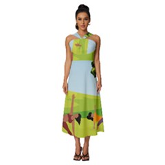 Mother And Daughter Yoga Art Celebrating Motherhood And Bond Between Mom And Daughter  Sleeveless Cross Front Cocktail Midi Chiffon Dress