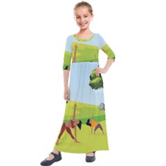 Mother And Daughter Y Kids  Quarter Sleeve Maxi Dress by SymmekaDesign