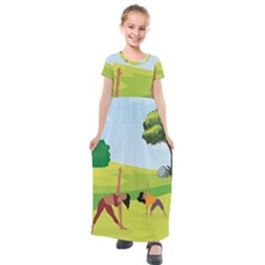 Large Kids  Short Sleeve Maxi Dress by SymmekaDesign