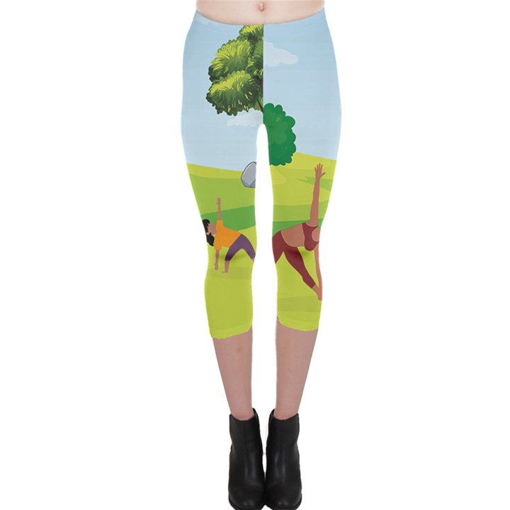 Mother And Daughter Yoga Art Celebrating Motherhood And Bond Between Mom And Daughter. Capri Leggings 