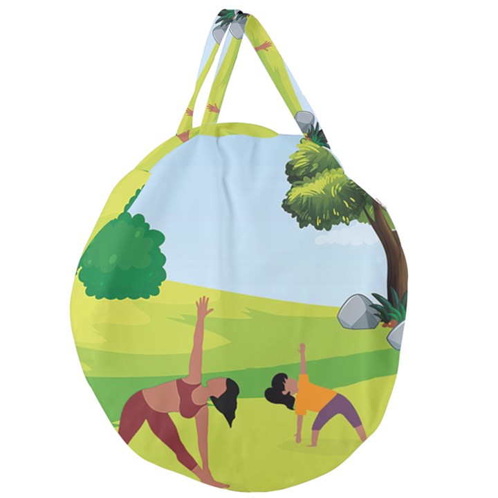 Mother And Daughter Yoga Art Celebrating Motherhood And Bond Between Mom And Daughter. Giant Round Zipper Tote