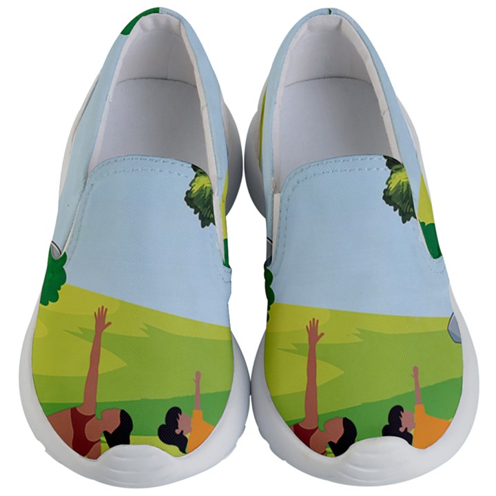 Mother And Daughter Yoga Art Celebrating Motherhood And Bond Between Mom And Daughter. Kids Lightweight Slip Ons