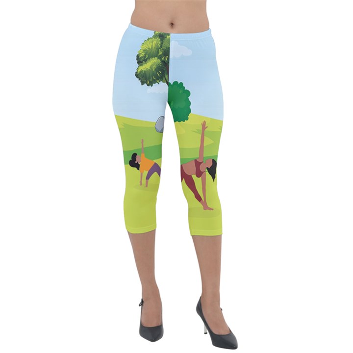 Mother And Daughter Yoga Art Celebrating Motherhood And Bond Between Mom And Daughter. Lightweight Velour Capri Leggings 