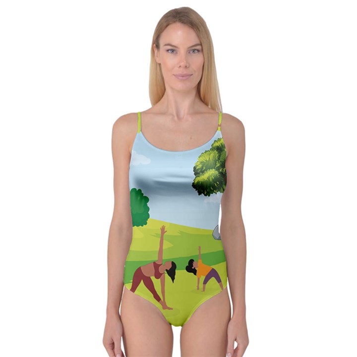 Mother And Daughter Yoga Art Celebrating Motherhood And Bond Between Mom And Daughter. Camisole Leotard 