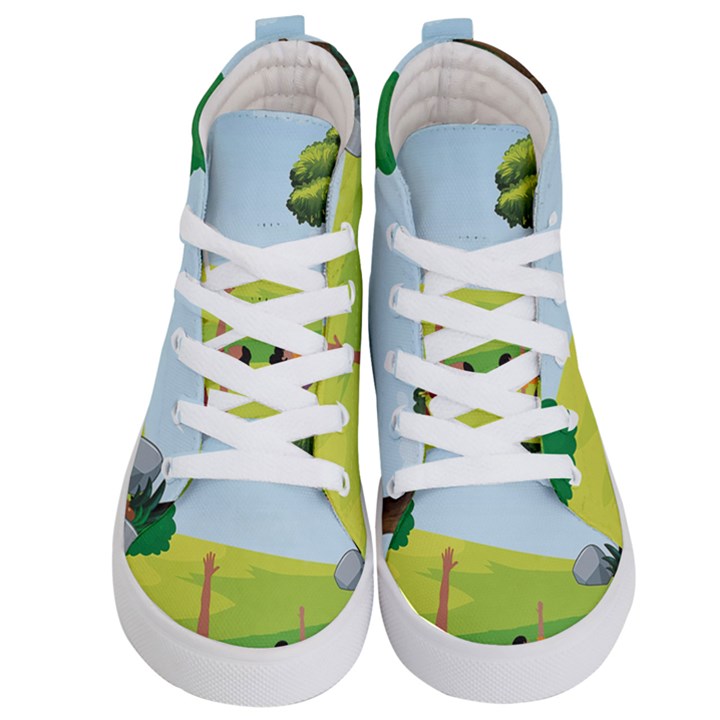 Mother And Daughter Yoga Art Celebrating Motherhood And Bond Between Mom And Daughter. Kids  Hi-Top Skate Sneakers