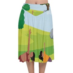 Mother And Daughter Yoga Art Celebrating Motherhood And Bond Between Mom And Daughter  Velvet Flared Midi Skirt