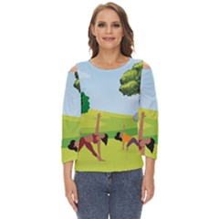 Mother And Daughter Yoga Art Celebrating Motherhood And Bond Between Mom And Daughter  Cut Out Wide Sleeve Top