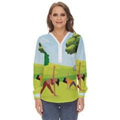 Mother And Daughter Yoga Art Celebrating Motherhood And Bond Between Mom And Daughter  Zip Up Long Sleeve Blouse