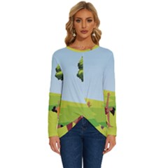 Mother And Daughter Yoga Art Celebrating Motherhood And Bond Between Mom And Daughter  Long Sleeve Crew Neck Pullover Top