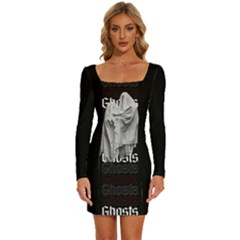 Ghosts Long Sleeve Square Neck Bodycon Velour Dress by CreatureFeature