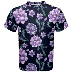 Elegant Purple Pink Peonies In Dark Blue Background Men s Cotton Tee by augustinet