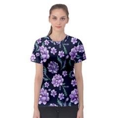 Elegant Purple Pink Peonies In Dark Blue Background Women s Sport Mesh Tee