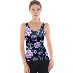 Elegant Purple Pink Peonies In Dark Blue Background Tank Top by augustinet