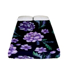 Elegant Purple Pink Peonies In Dark Blue Background Fitted Sheet (full/ Double Size)