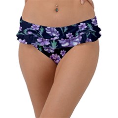 Elegant Purple Pink Peonies In Dark Blue Background Frill Bikini Bottom