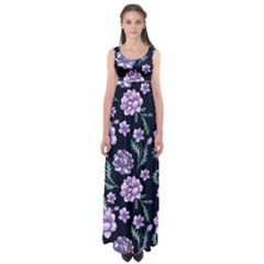 Elegant Purple Pink Peonies In Dark Blue Background Empire Waist Maxi Dress by augustinet