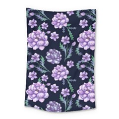 Elegant Purple Pink Peonies In Dark Blue Background Small Tapestry by augustinet