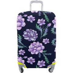 Elegant Purple Pink Peonies In Dark Blue Background Luggage Cover (large) by augustinet