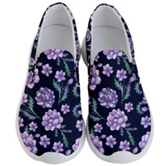 Elegant Purple Pink Peonies In Dark Blue Background Men s Lightweight Slip Ons by augustinet