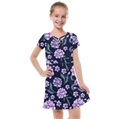 Elegant Purple Pink Peonies In Dark Blue Background Kids  Cross Web Dress by augustinet