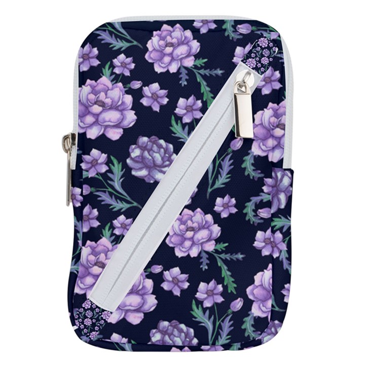 Elegant purple pink peonies in dark blue background Belt Pouch Bag (Small)