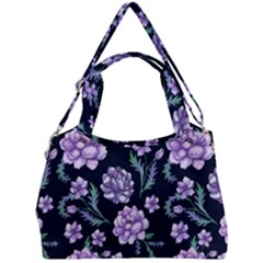 Elegant Purple Pink Peonies In Dark Blue Background Double Compartment Shoulder Bag