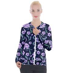 Elegant Purple Pink Peonies In Dark Blue Background Casual Zip Up Jacket by augustinet