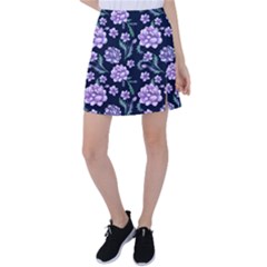 Elegant Purple Pink Peonies In Dark Blue Background Tennis Skirt by augustinet