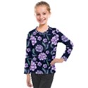 Elegant purple pink peonies in dark blue background Kids  Long Mesh Tee View1