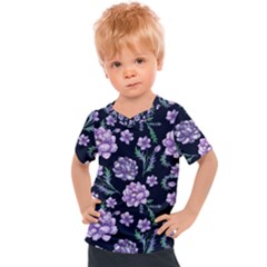 Elegant Purple Pink Peonies In Dark Blue Background Kids  Sports Tee