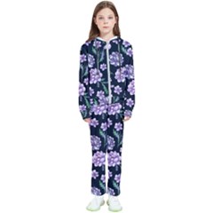 Elegant Purple Pink Peonies In Dark Blue Background Kids  Tracksuit