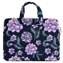 Elegant Purple Pink Peonies In Dark Blue Background Macbook Pro 13  Double Pocket Laptop Bag