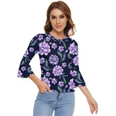 Elegant Purple Pink Peonies In Dark Blue Background Bell Sleeve Top