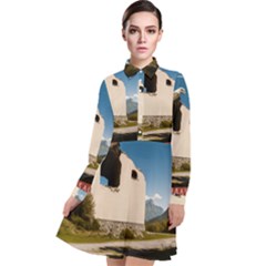  Us Ventag Eagles Travel Poster Graphic Style Redbleuwhite  Long Sleeve Chiffon Shirt Dress