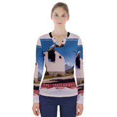  Us Ventag Eagles Travel Poster Graphic Style Redbleuwhite  V-neck Long Sleeve Top