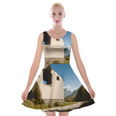  Us Ventag Eagles Travel Poster Graphic Style Redbleuwhite  Velvet Skater Dress