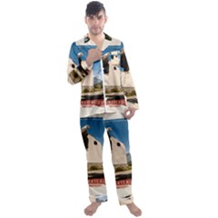  Us Ventag Eagles Travel Poster Graphic Style Redbleuwhite  Men s Long Sleeve Satin Pajamas Set