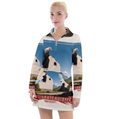  Us Ventag Eagles Travel Poster Graphic Style Redbleuwhite  Women s Long Sleeve Casual Dress