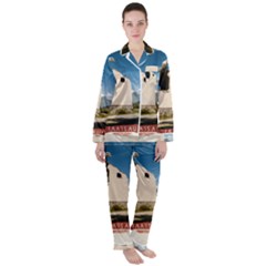  Us Ventag Eagles Travel Poster Graphic Style Redbleuwhite  Women s Long Sleeve Satin Pajamas Set	