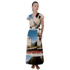  Us Ventag Eagles Travel Poster Graphic Style Redbleuwhite  Flutter Sleeve Maxi Dress