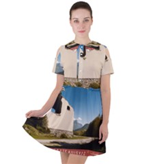  Us Ventag Eagles Travel Poster Graphic Style Redbleuwhite  Short Sleeve Shoulder Cut Out Dress 