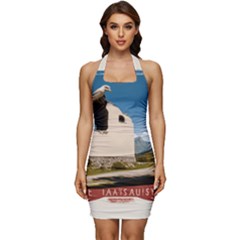  Us Ventag Eagles Travel Poster Graphic Style Redbleuwhite  Sleeveless Wide Square Neckline Ruched Bodycon Dress