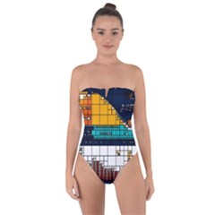 Abstract Statistics Rectangles Classification Tie Back One Piece Swimsuit by Pakemis