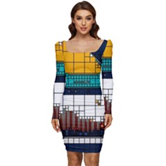 Abstract Statistics Rectangles Classification Women Long Sleeve Ruched Stretch Jersey Dress by Pakemis