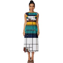 Abstract Statistics Rectangles Classification Sleeveless Round Neck Midi Dress