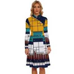 Abstract Statistics Rectangles Classification Long Sleeve Shirt Collar A-line Dress